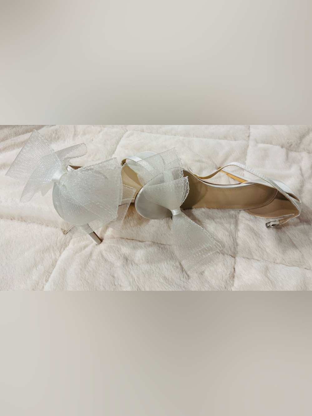 White Bow Accent Women's Slingback Heels